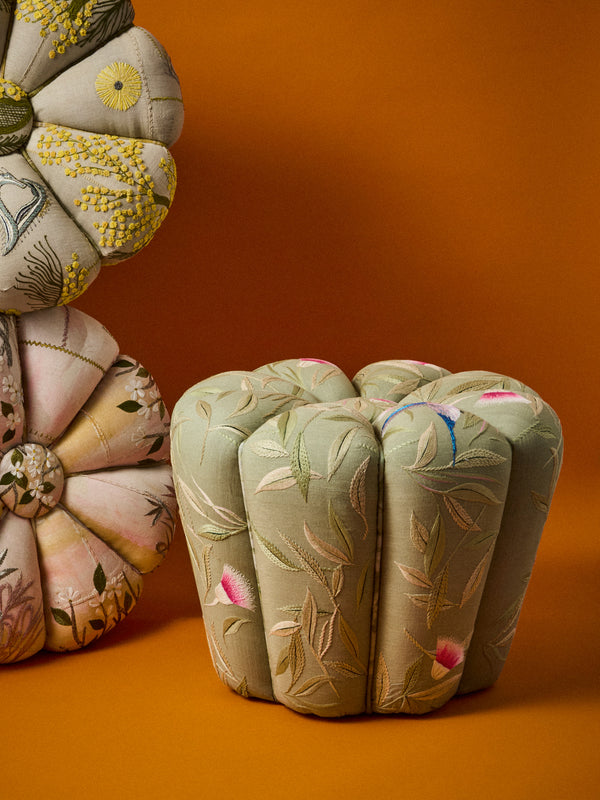Bokja - Cynzia Embroidered Linen Pouf - Multiple - ABASK