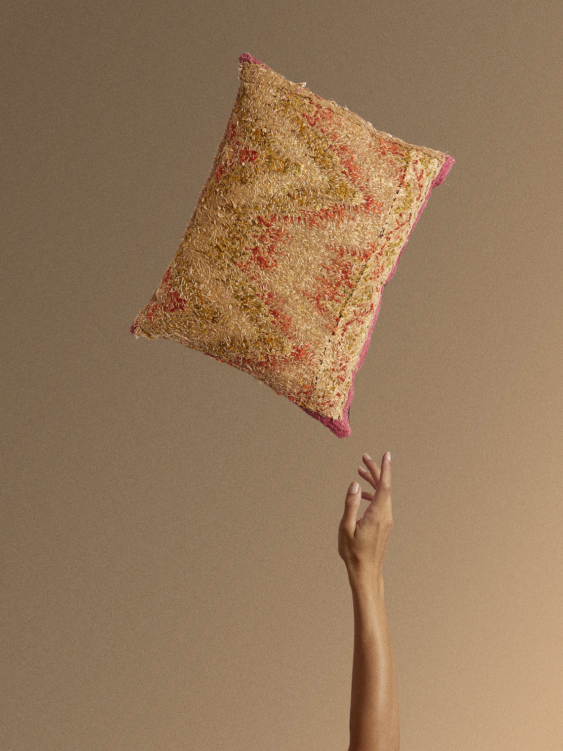 By Walid - 17th-Century Tapestry and Linen Cushion (19.5in/50cm) - Yellow - ABASK