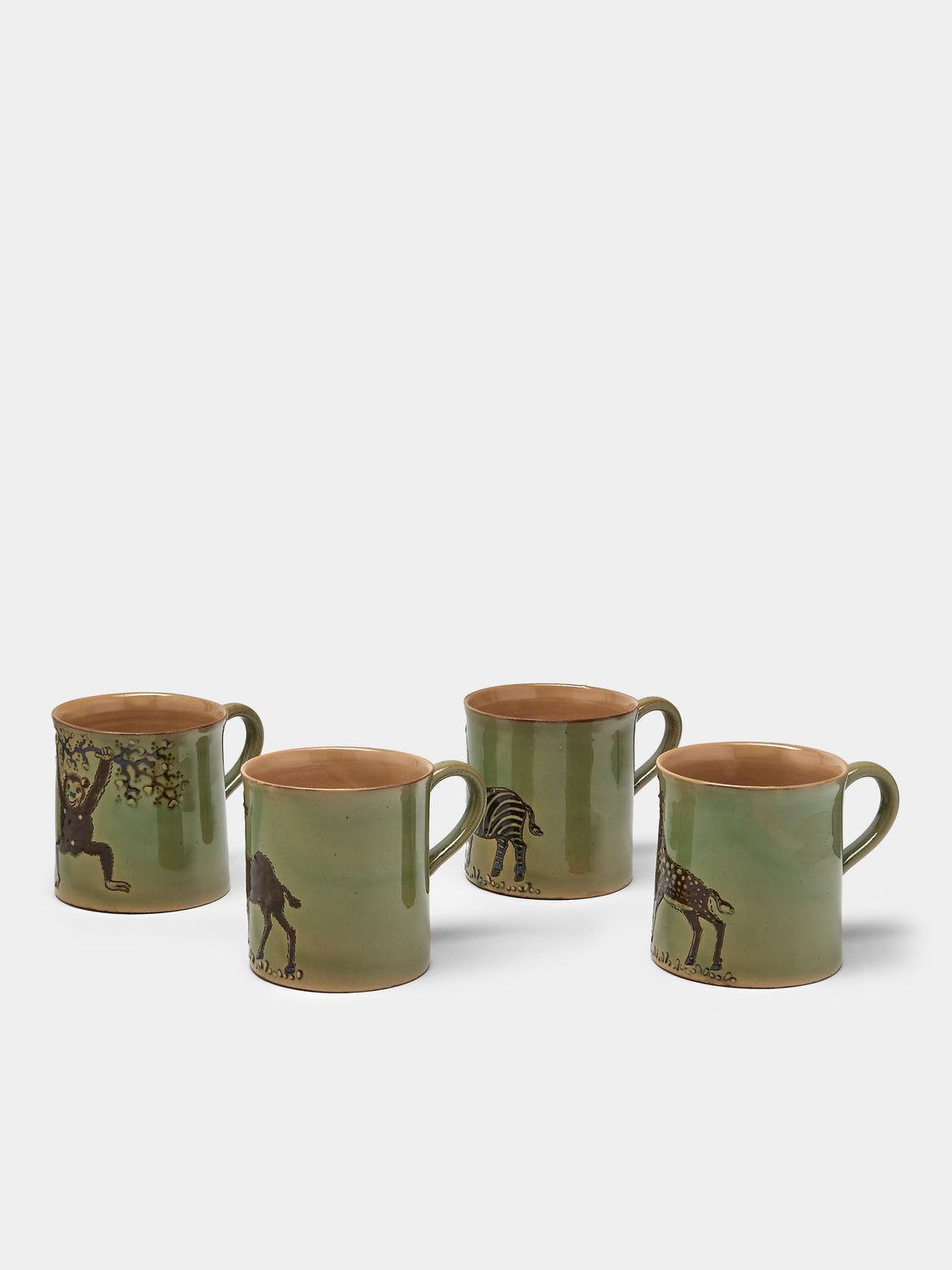 Safari Hand-Painted Ceramic Mugs (Set of 4)