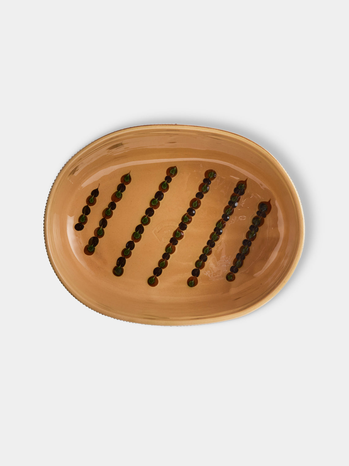 Poterie d’Évires - Flowers Hand-Painted Ceramic Oval Dish - Green - ABASK