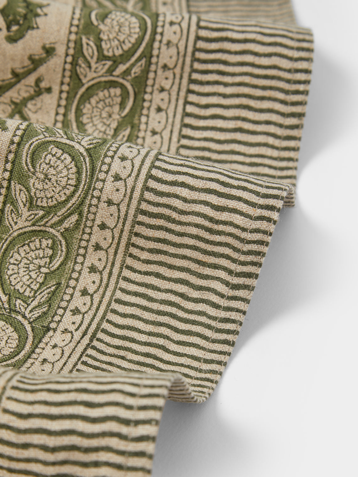 Chamois - Jaipur Block-Printed Linen Rectangular Tablecloth (138in/3.5m) - Green - ABASK