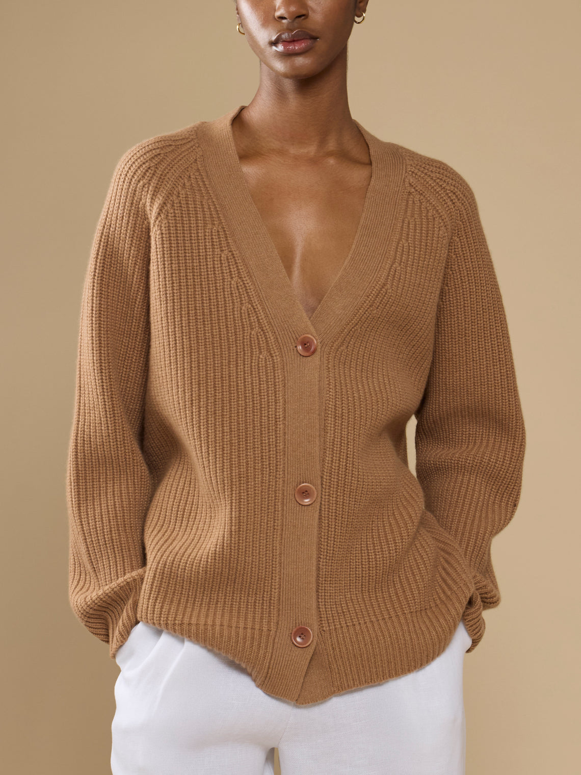 Ryan Roche - Cashmere Oversized Cardigan - Camel - ABASK