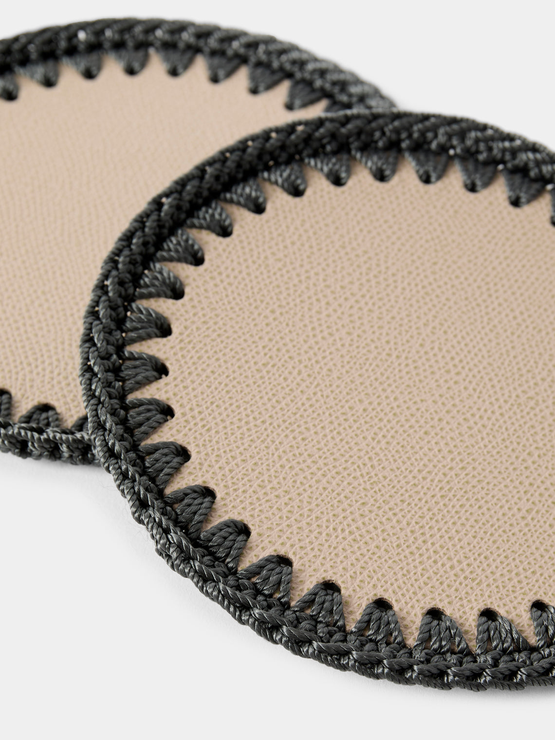 Pigment France - Rochelle Leather and Crochet Bottle Coasters (Set of 2) - Beige - ABASK