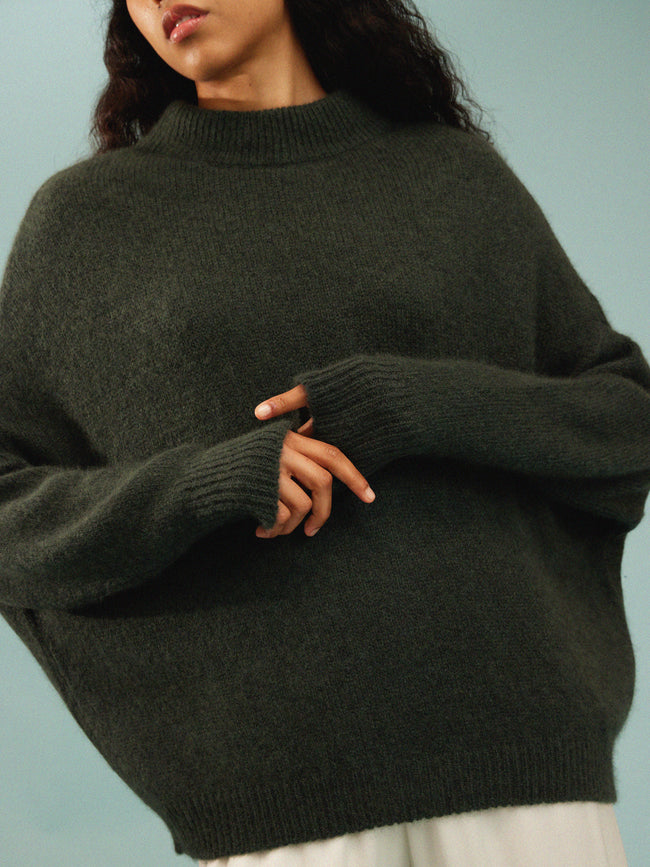 Dusan - Cashmere Crew-Neck Kimono-Sleeve Sweater | One Size - Green - ABASK