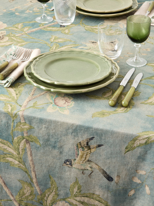 Borgo delle Tovaglie - Filo Affresco Embroidered Linen Rectangular Tablecloth (126in/3.2m) - Blue - ABASK