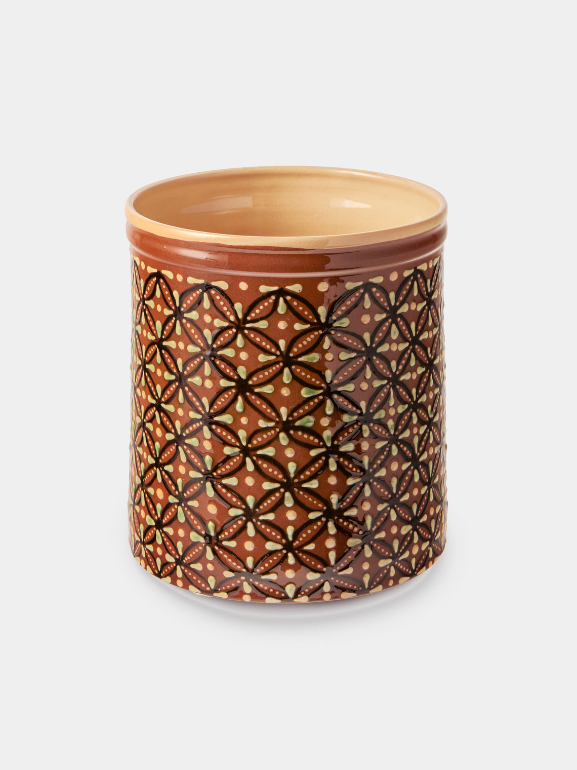 Poterie d’Évires - Geometric Hand-Painted Ceramic Utensil Pot - Light Brown - ABASK - 