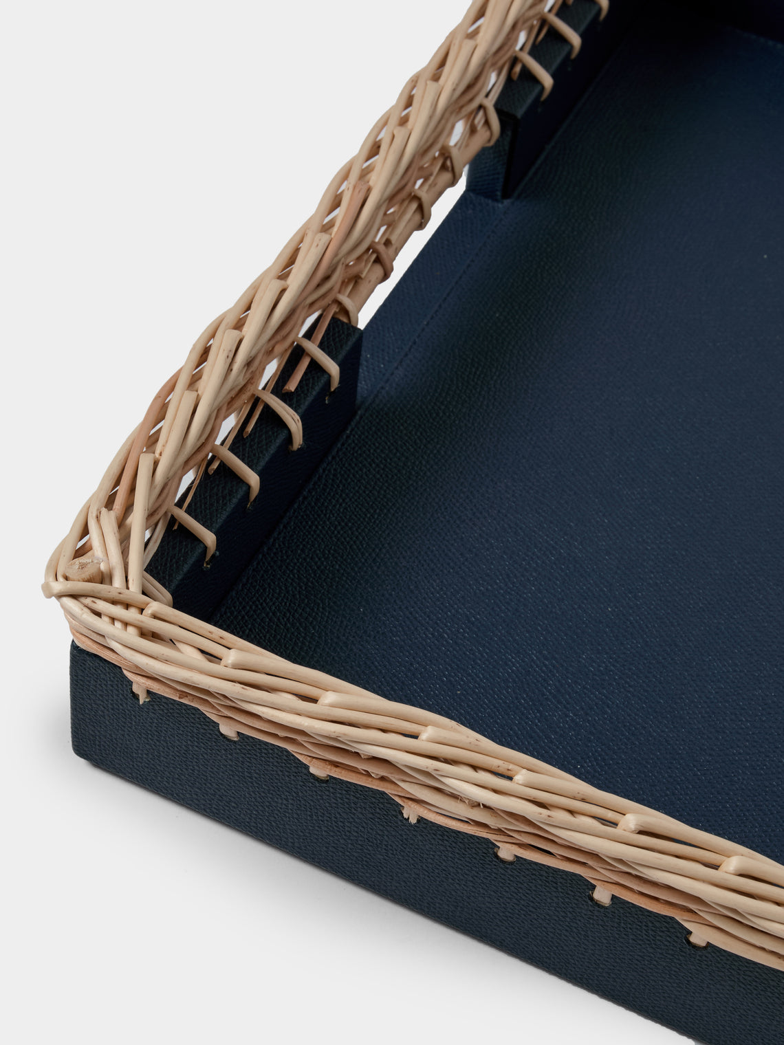 Pigment France - Giverny Leather and Rattan Tray (19in/49cm) - Blue - ABASK