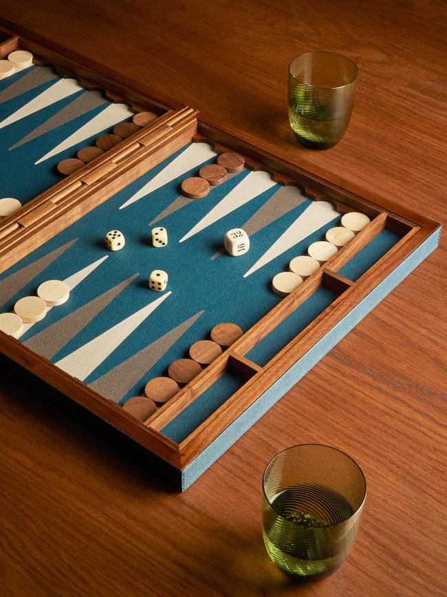 Giobagnara - Leather Backgammon Set - Navy - ABASK
