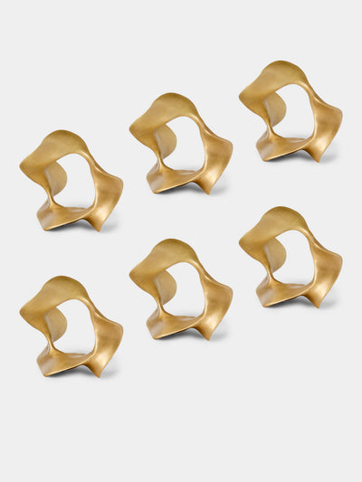 Viya - Saffron Brass Napkin Rings (Set of 6) - Gold - ABASK - 