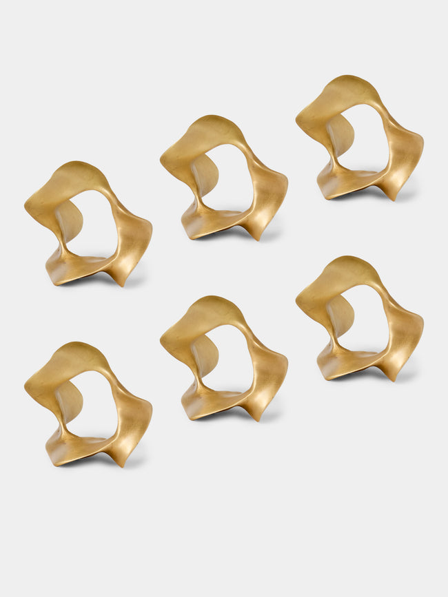 Viya - Saffron Brass Napkin Rings (Set of 6) - Gold - ABASK - 