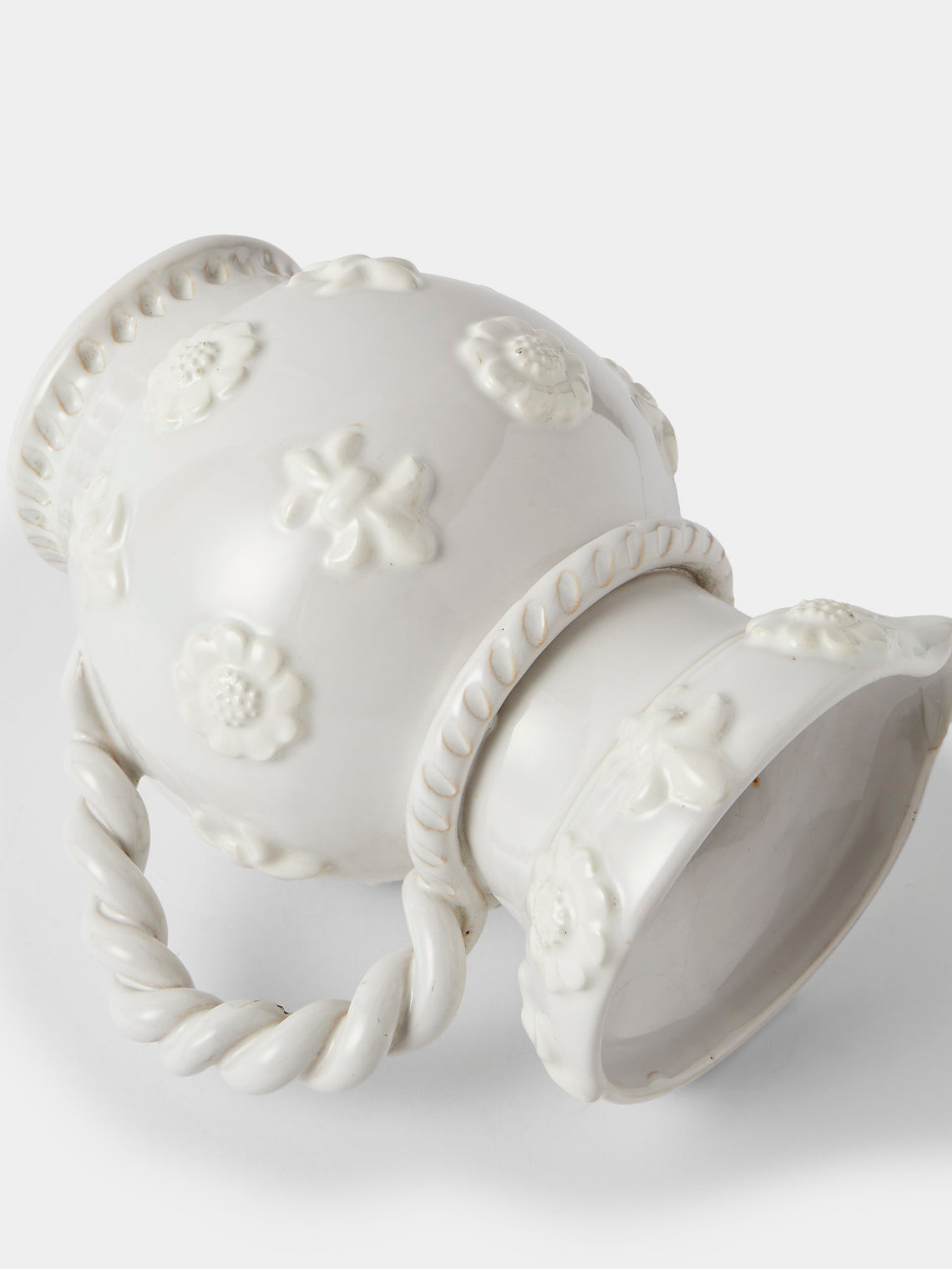 Antique and Vintage - 1940s Émile Tessier Ceramic Rope-Handled Vase (10.5in/26.5cm) - White - ABASK