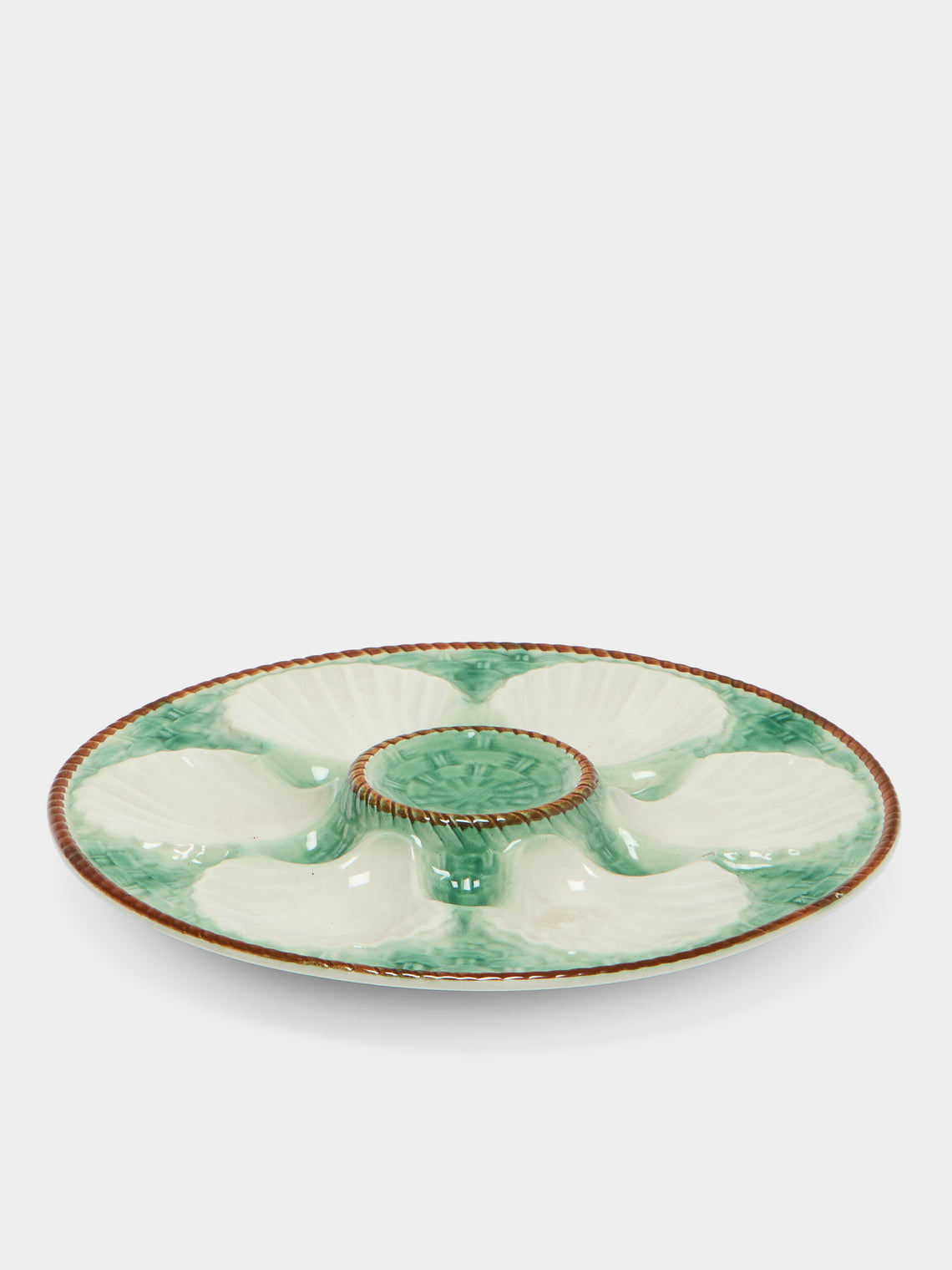 Antique and Vintage - 1950s Ceramic Oyster Plates – 9.5in/24cm (Set of 10) - Green - ABASK
