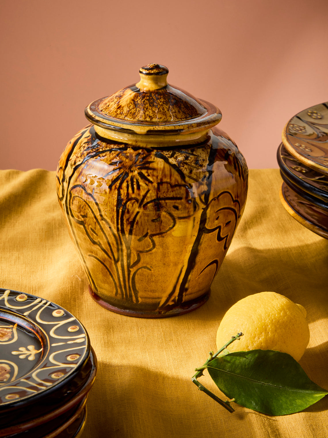 Fitch & McAndrew - Dandelion Slipware Medium Lidded Jar - Orange - ABASK