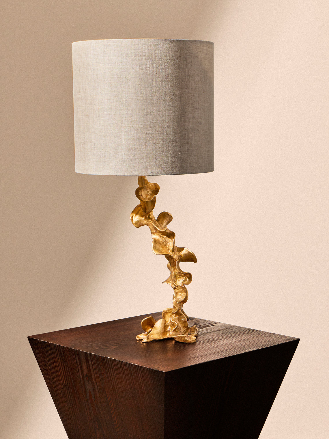 Viya - Saffron Brass and Embroidered Cotton Small Table Lamp - Brass - ABASK