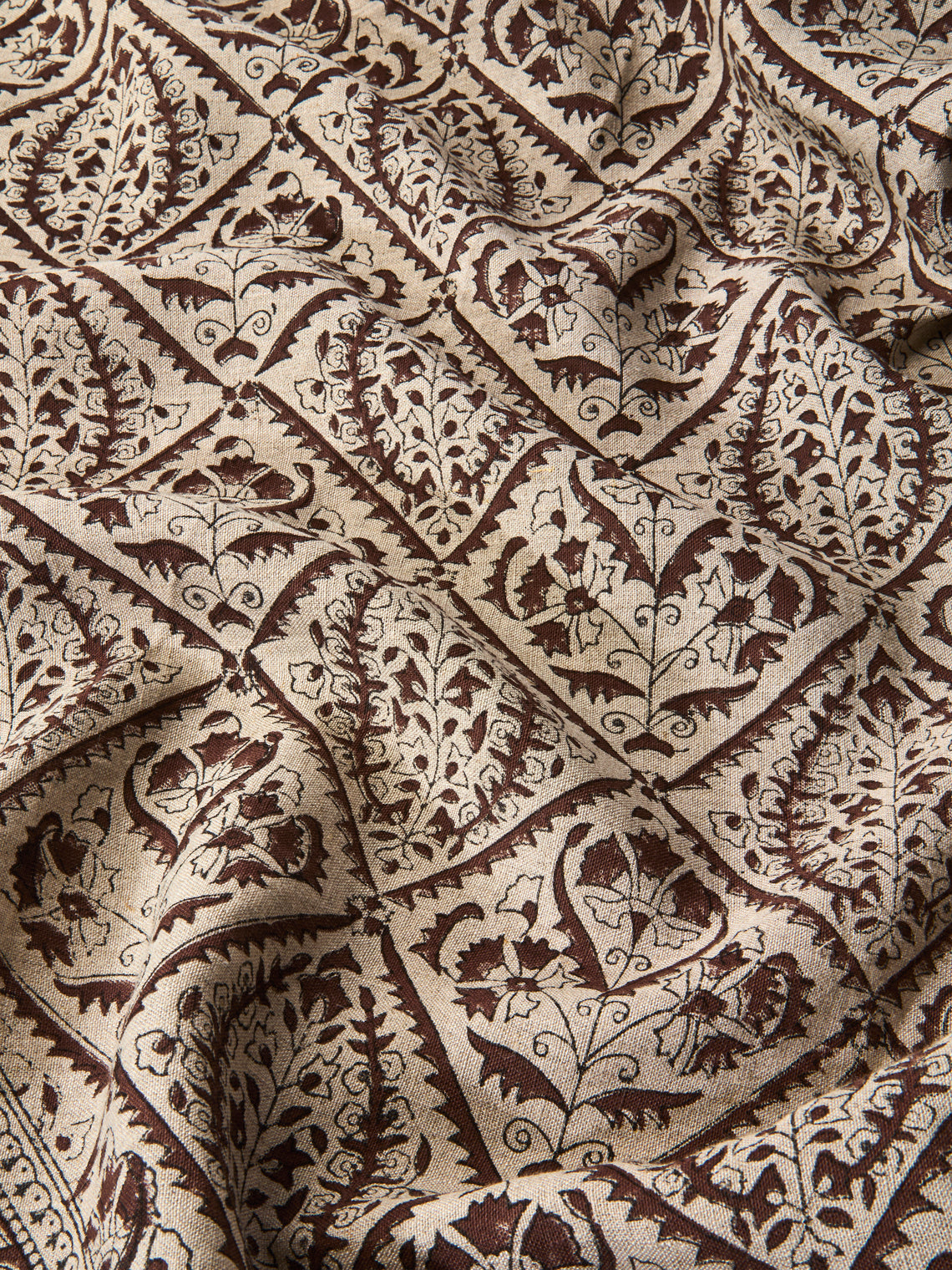 Chamois - Jaipur Block-Printed Linen Round Tablecloth (86.5in/2.2m) - Brown - ABASK