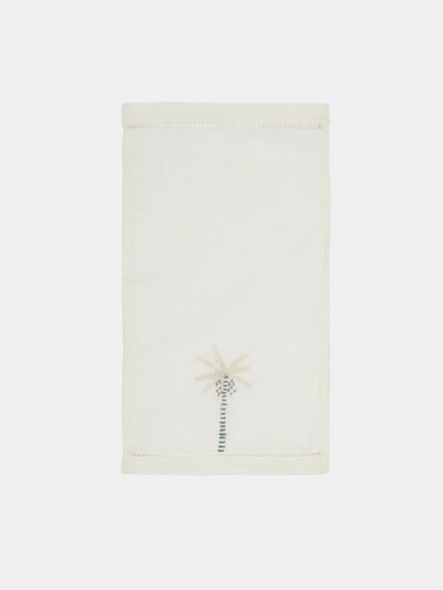 Anut - Palm Tree Hand-Embroidered Linen Cocktail Napkins (Set of 6) -  - ABASK - 