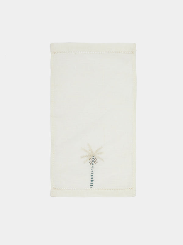 Anut - Palm Tree Hand-Embroidered Linen Cocktail Napkins (Set of 6) -  - ABASK - 