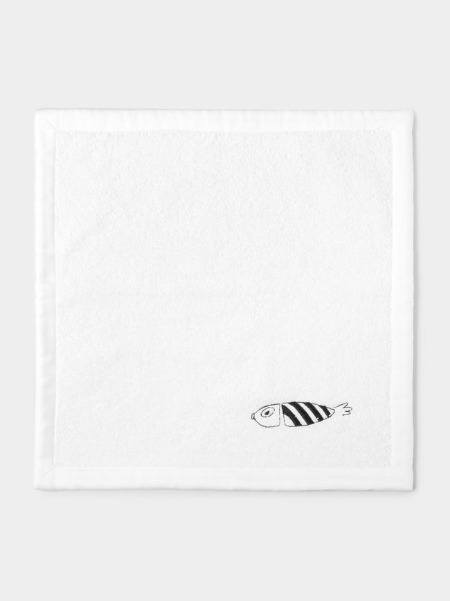 Loretta Caponi - Striped Fish Hand-Embroidered Cotton Washcloth -  - ABASK - 