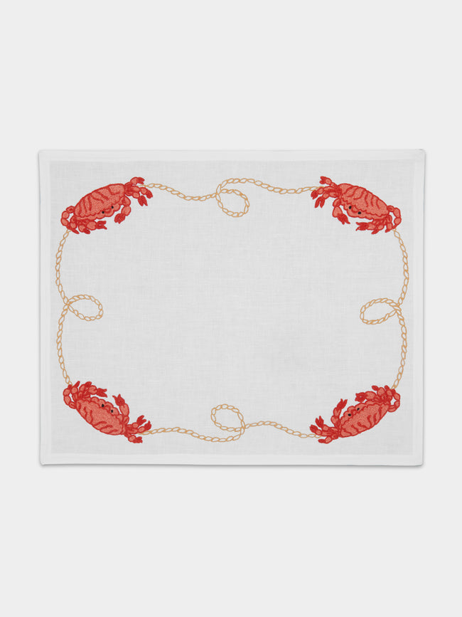 Loretta Caponi - Crabs with Rope Hand-Embroidered Linen Placemats (Set of 4) -  - ABASK - 