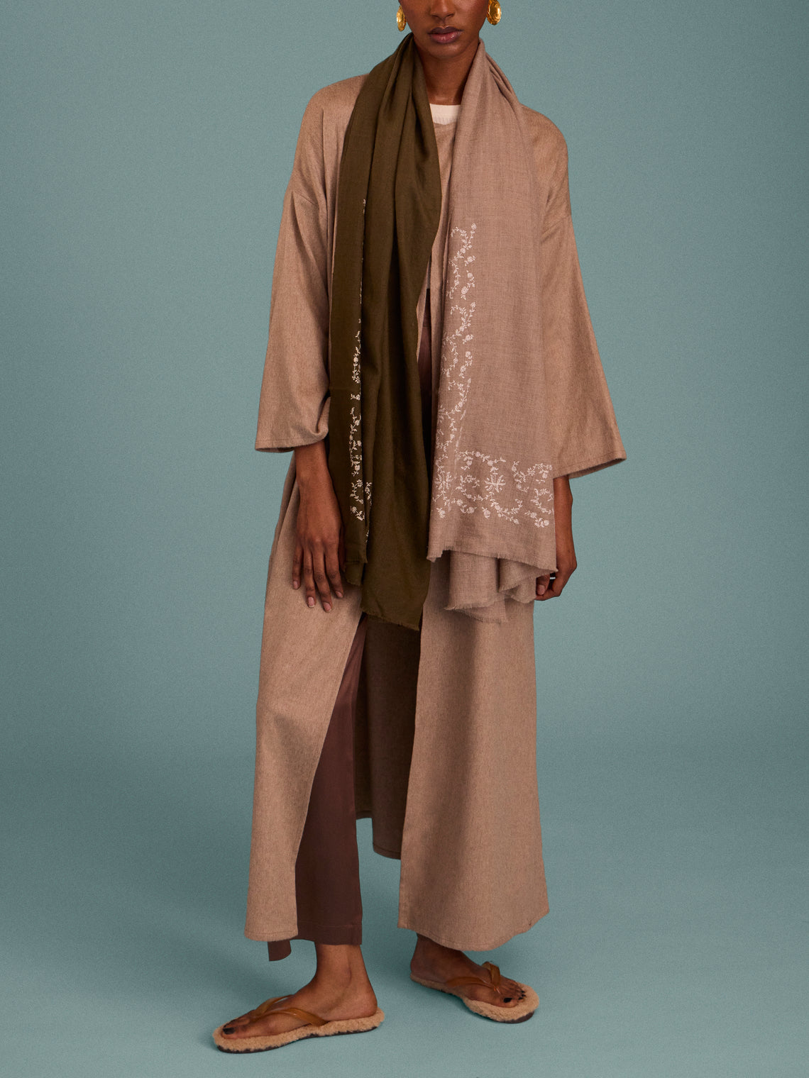 Me & K - Cashmere Half & Half Scarf (78.5in/2m) - Khaki - ABASK