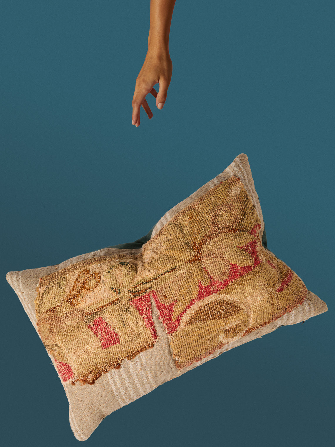 By Walid - 18th-Century French Aubusson Tapestry Wool and Damask Cushion (23.5in/60cm) - Multiple - ABASK