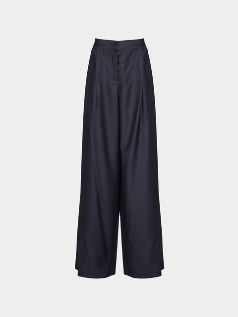 Dusan - Tasmania Wool Wide-Leg Trousers | Size: M - Navy - ABASK - 