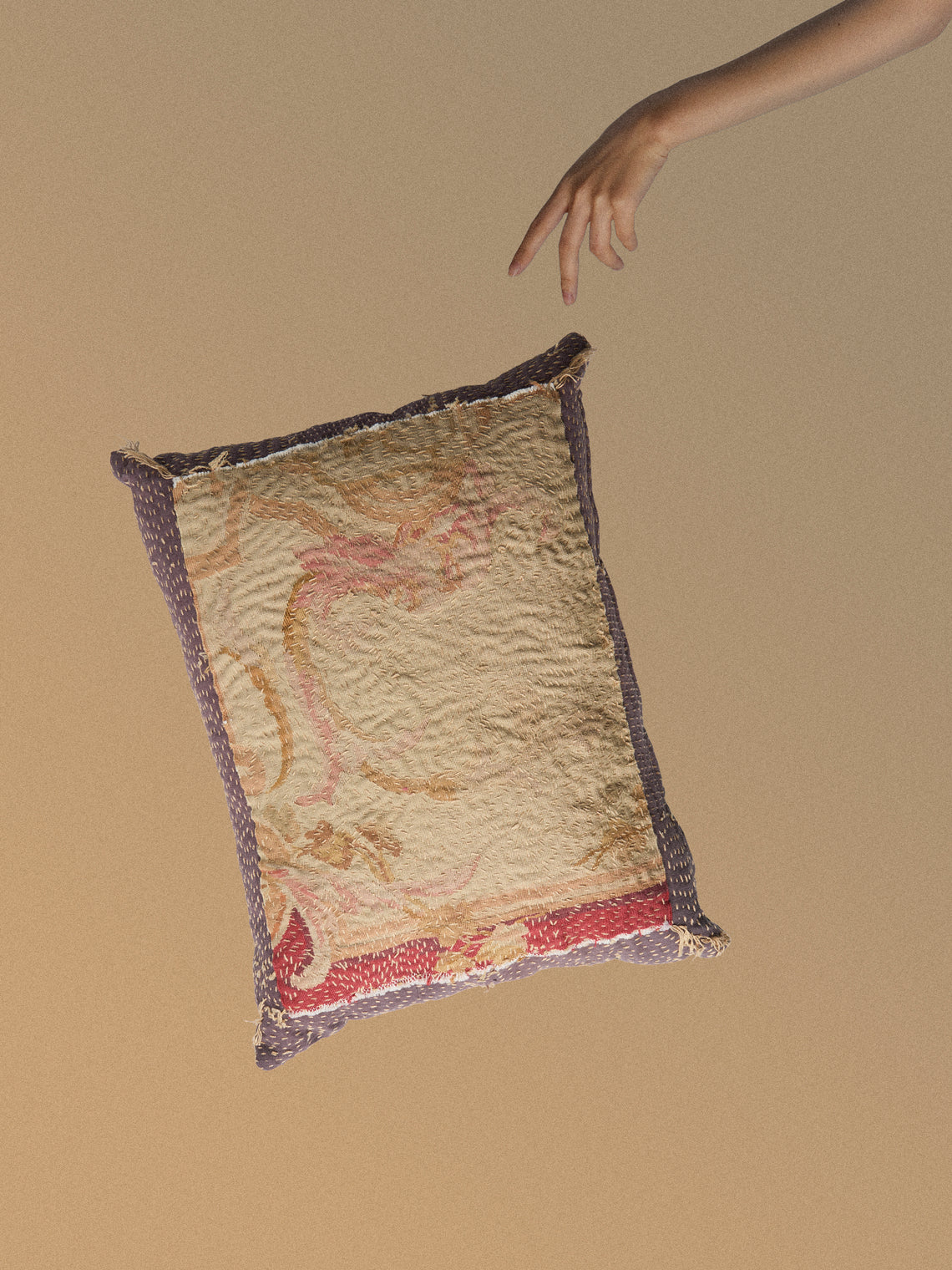 By Walid - 18th-Century French Aubusson Tapestry and Linen Cushion (25.5in/65cm) - Blue - ABASK