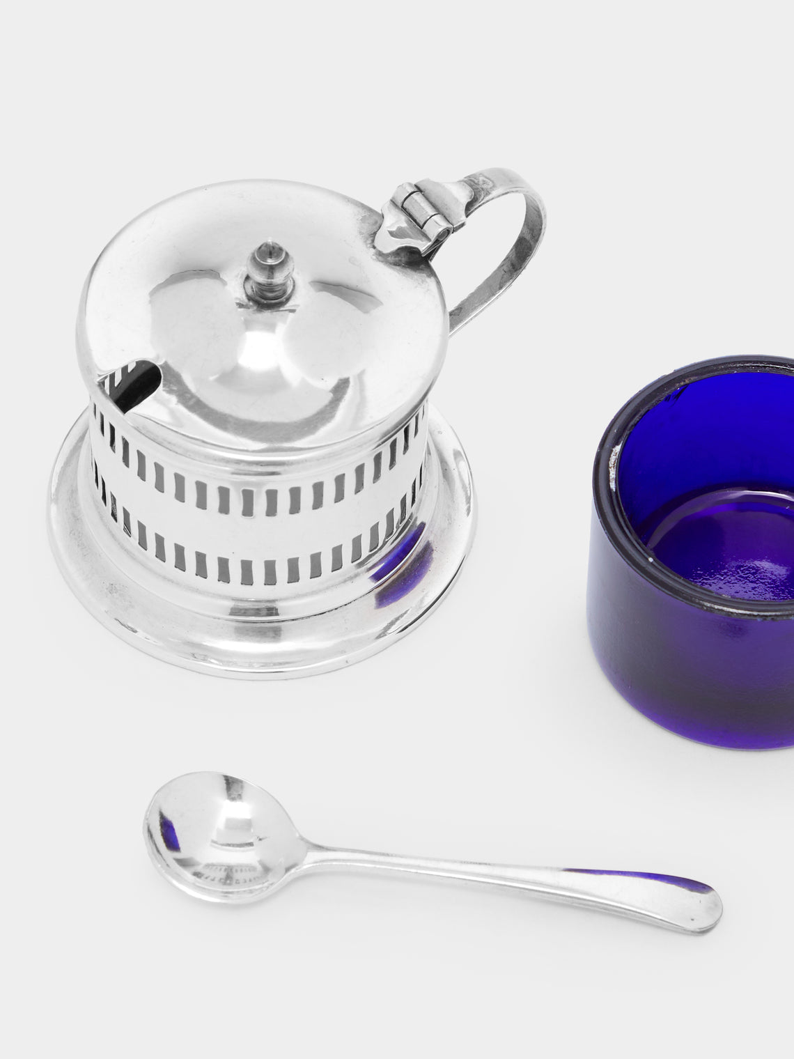 Antique and Vintage - Sterling Silver and Glass Mustard Pot -  - ABASK