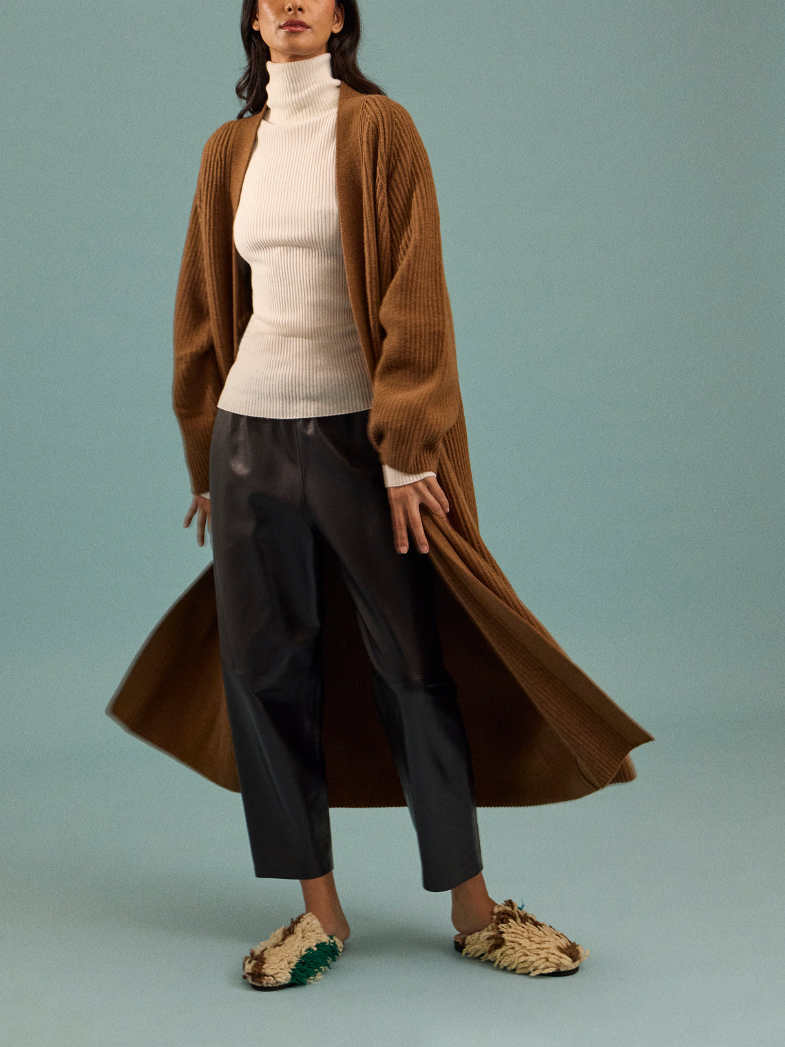 Dusan - Ribbed Wool Long Cardigan | One Size - Tan - ABASK