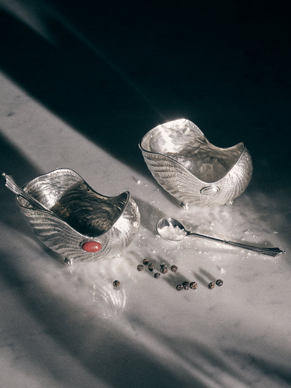 Antique and Vintage - 1970s Silver Shell Salt and Pepper Dishes (Set of 2) - Silver - ABASK