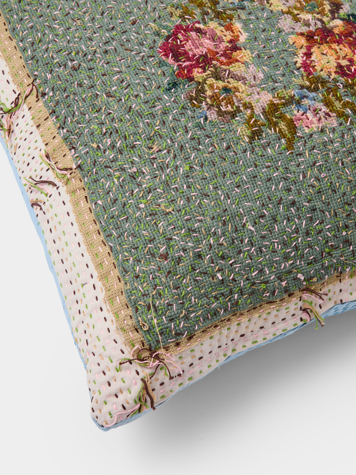 By Walid - 19th-Century Needlepoint Wool and Cotton Cushion (18.5in/47cm) - Multiple - ABASK