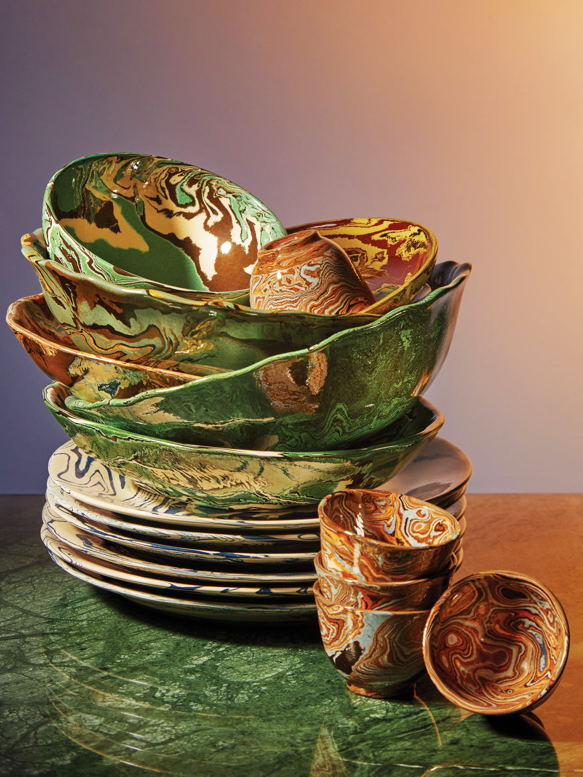 Atelier Saint-André Perrin - Marbled Ceramic Oval Serving Bowl -  - ABASK