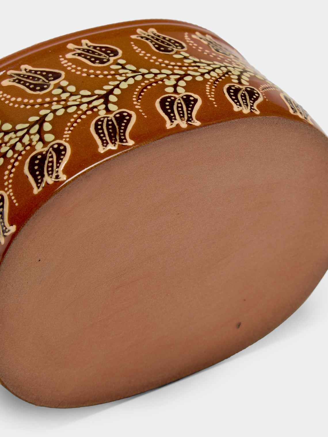 Poterie d’Évires - Flowers Hand-Painted Ceramic Oval Serving Dish - Light brown - ABASK