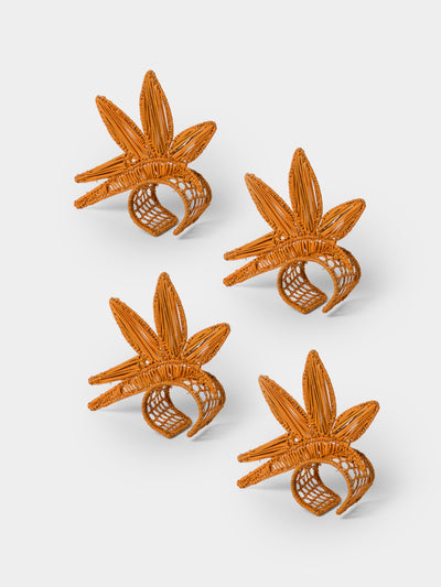 Artesanías del Atlántico - | Set of 4 | Paradise Handwoven Palm Napkin Rings - Yellow - ABASK - 