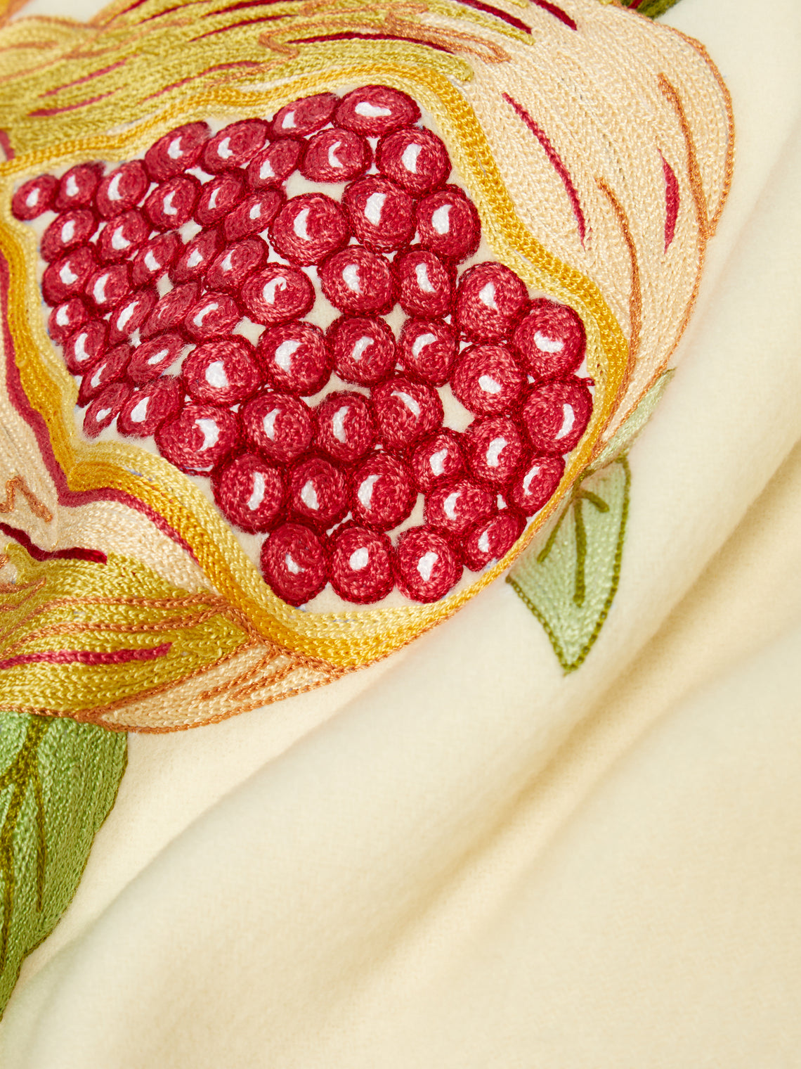 Loretta Caponi - Pomegranate Embroidered Wool Blanket -  - ABASK
