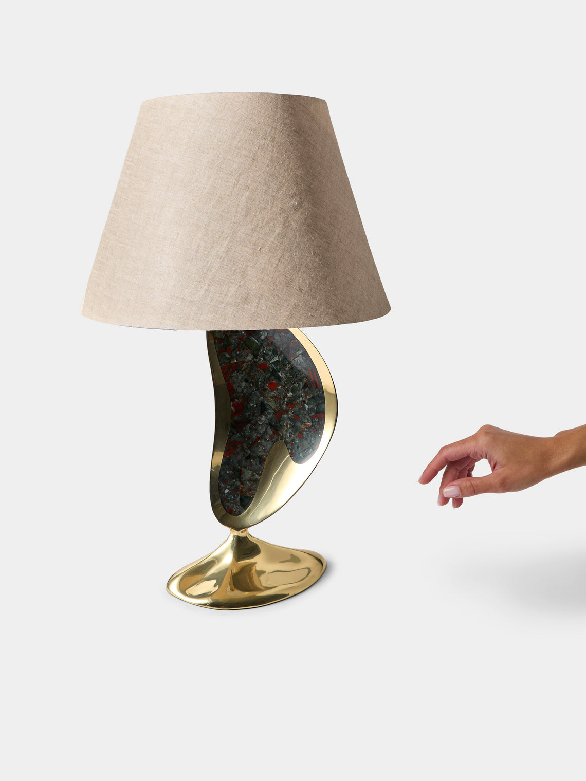 Viya - | Set of 2 | Chilika Brass and Semi-Precious Stone Table Lamps - Brass - ABASK