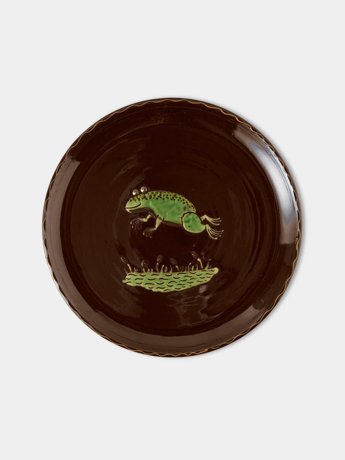 Poterie d’Évires - Animals Hand-Painted Ceramic Dinner Plates – 9.5in/24cm (Set of 4) - Dark Brown - ABASK