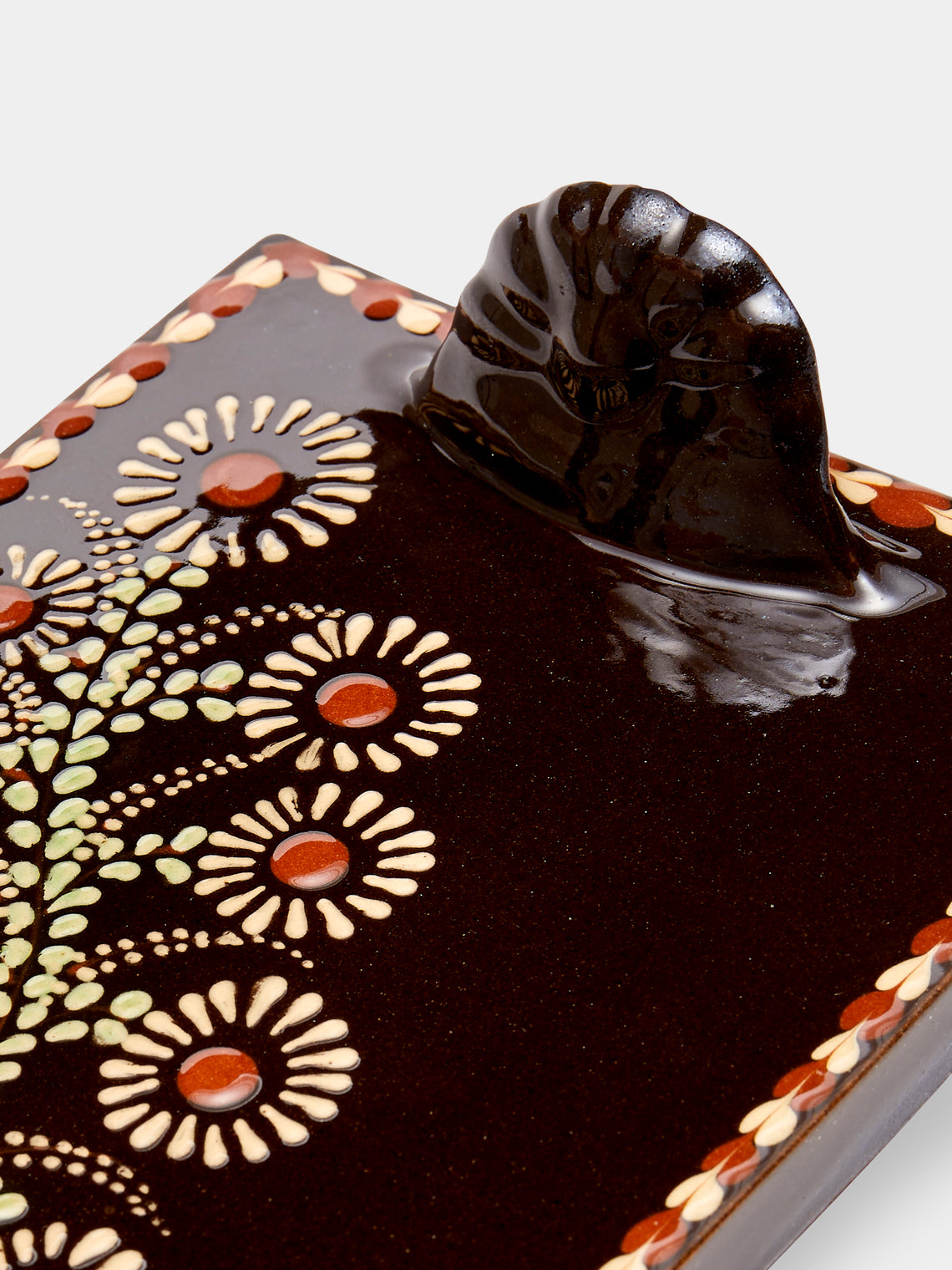 Poterie d’Évires - Flowers Hand-Painted Ceramic Cheese Platter - Dark brown - ABASK