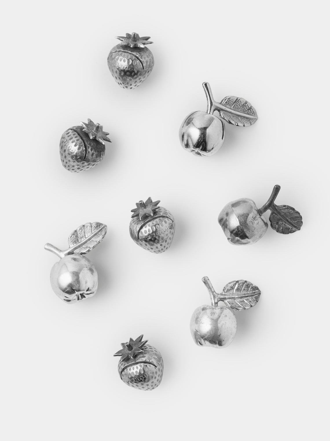 Antique and Vintage - Mid-Century Silver-Plated Fruits Place Card Holders (Set of 8) - Silver - ABASK