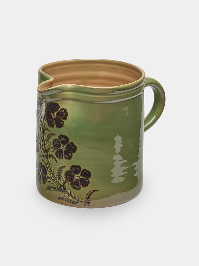 Poterie d’Évires - Flowers Hand-Painted Ceramic Straight-Edge Jug (70.5oz/2L) - Green - ABASK - 