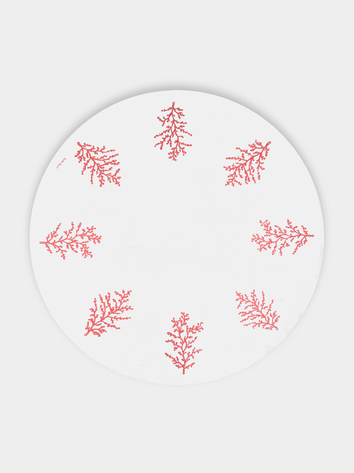 Loretta Caponi - Coral Hand-Embroidered Linen Round Tablecloth (86.5in/2.2m) - White - ABASK - 