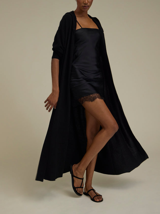 Ryan Roche - Cashmere Hooded Robe - Black - ABASK