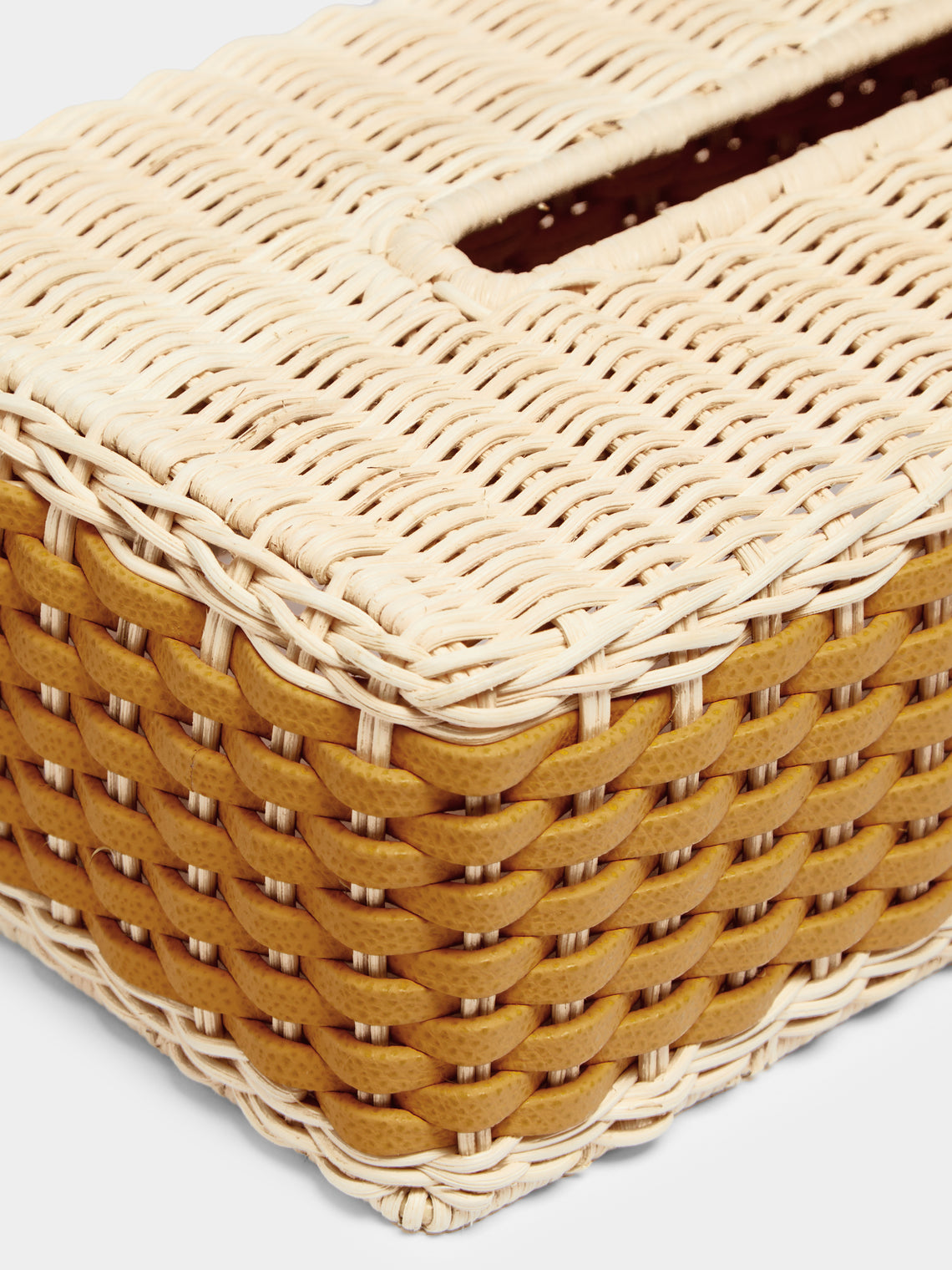 Giobagnara - Antibes Handwoven Leather and Rattan Tissue Box -  - ABASK