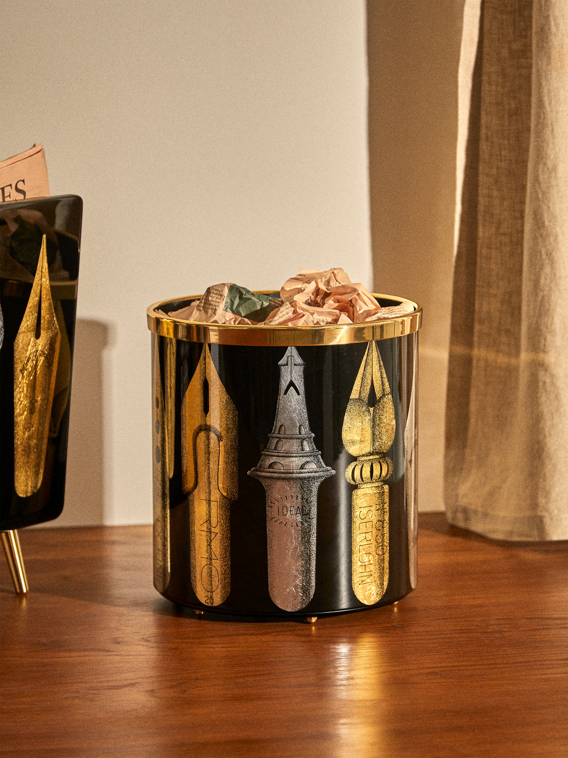 Fornasetti - Pennini Wood Wastepaper Bin - Black - ABASK