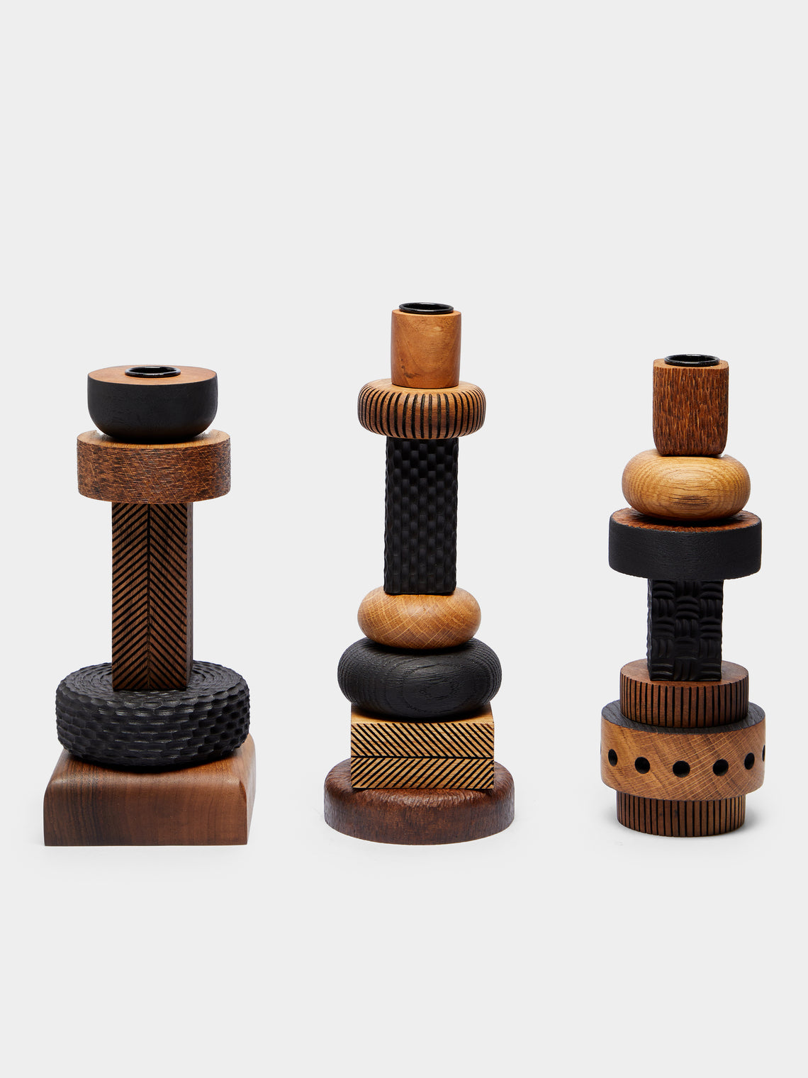 Lucas Castex - Hand-Engraved Wood Candlesticks (Set of 3) -  - ABASK - 