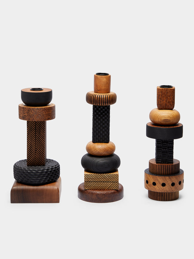 Lucas Castex - Hand-Engraved Wood Candlesticks (Set of 3) -  - ABASK - 