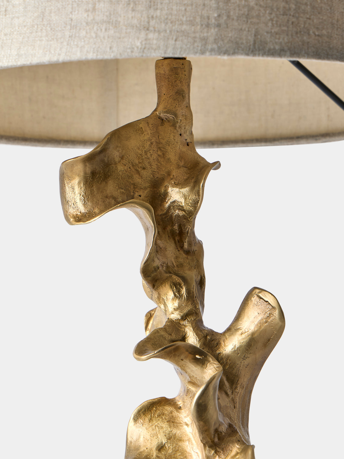 Viya - Saffron Brass and Embroidered Cotton Small Table Lamp - Brass - ABASK