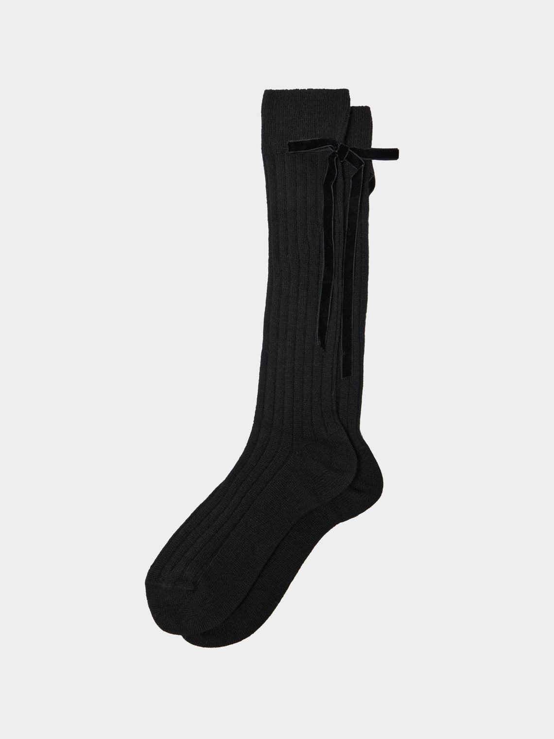 Maria La Rosa - Women's College Velvet Bow Cashmere Knee-High Socks | One Size - Black - ABASK - 