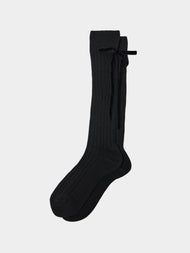 Maria La Rosa - Women's College Velvet Bow Cashmere Knee-High Socks | One Size - Black - ABASK - 