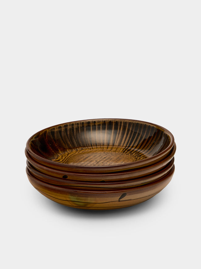 Mike Parry - Slipware Pasta Bowls (Set of 4) - Brown - ABASK